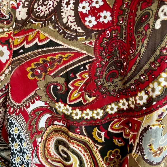 Dressbarn Burgundy Gold Paisley Print Ruffled Collar Chiffon Blouse Size 2X Fall - Picture 7 of 10